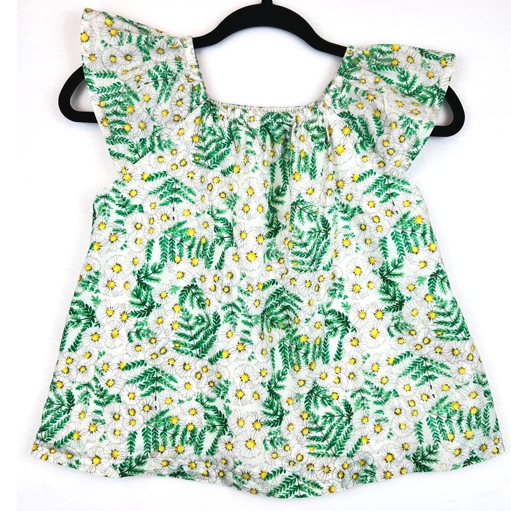 Gymboree Girls Green White Daisy Floral Flutter‎ Sleeve Top Blouse Size M 7-8